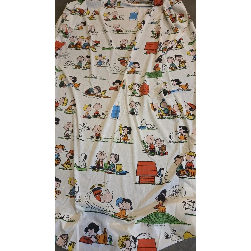 Vintage Peanuts Snoopy Fitted Sheet Pillowcase Set Full Size 1971 Charlie Brown